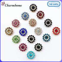 CHARMHOME 10PCS 14mm DIY รูปดอกไม้ ก้นเหล็ก ปุ่ม Rhinestone หินแก้วคริสตัล ตกแต่งเสื้อผ้า เครื่องประดับหมวก