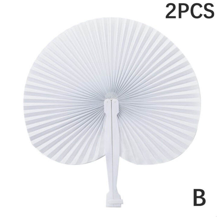 New 2Pcs Folding Handheld Paper Fans Round Shaped Accordion Fans with