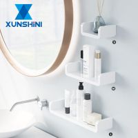 XUNSHINI Punch Free Bathroom Shelf White Kitchen Wall Shelves Shower Basket Storage Rack Bathroom Accessories