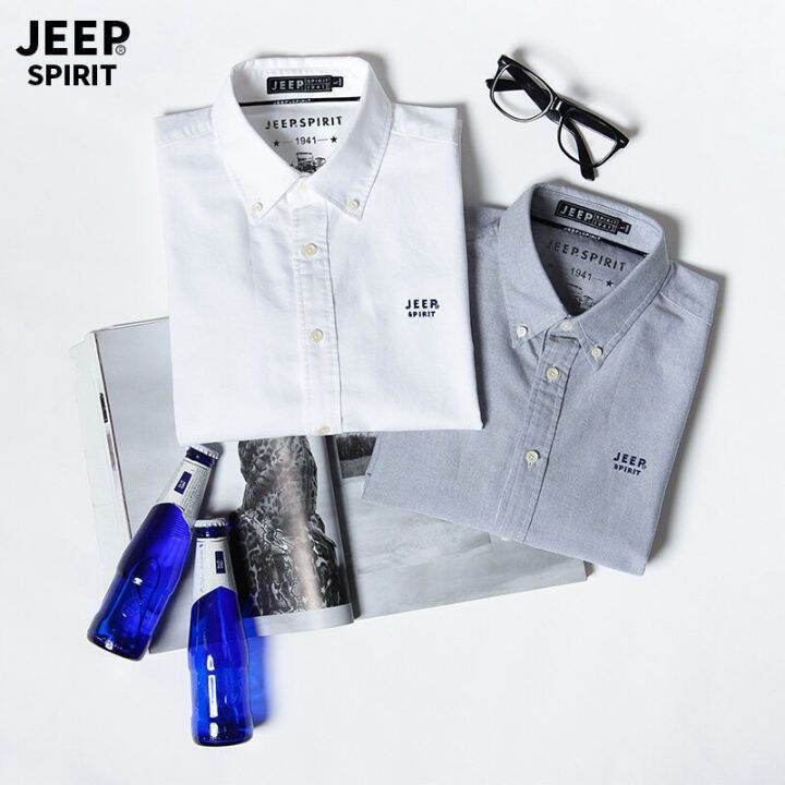 jeep-spirit-เสื้อเชิ้ตเสื้อบางแขนสั้นผู้ชาย-เสื้อเชิ้ตแขนสามส่วนผ้าคอตตอนทรงหลวมสีพื้นสำหรับฤดูร้อนของเสื้อเชิ้ตผู้ชาย9449