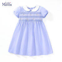 Little Maven 2023เสื้อผ้าเด็กฤดูร้อนเจ้าหญิงชุดสีฟ้าสำหรับเด็กวัยหัดเดินเด็กเสื้อผ้าการ์ตูนเย็บปักถักร้อยดอกไม้ผ้าฝ้าย...