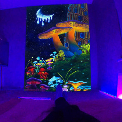【cw】Psychedelic Mushroom Fluorescent Tapestry Wall Hanging Cloth Car Trippy Tapestry Hippie Room Decor Witchcraft Supplies Tapiz