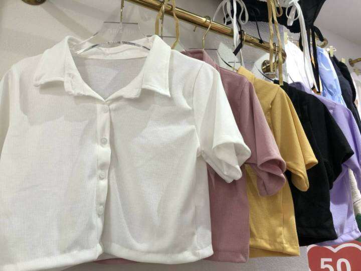 new-polo-crop-เสื้อครอปสั้นน่ารัก-เสื้อครอปโปโล-ครอปสั้นคอปก-เสื้อเชิ้ตครอปเอวลอย