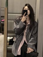 Uniqlo 2023 New Fashion version Gray suit jacket for women small 2023 spring and autumn new oversize loose slimming suit suit