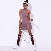 Tennis Suit Tennis Sports Dress Nude One-piece Yoga Clothes Pleated Skirt with Removable Chest Pad Badminton Clothing Women