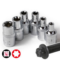 Hi-Spec 1/4 3/8 1/2 E Torx Star Socket Set Blossom Sleeve Female E Type Socket Wrench Head E4 to E24 เครื่องมือซ่อมรถยนต์-pangyh