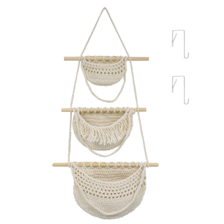 ตะกร้าผลไม้แขวน3ชั้นตะกร้าผลไม้-macrame-เชือกทอฝ้ายแขวนผนังผลิตตะกร้าผักแขวนเหนือประตูตะกร้า-boho-ตกแต่งสำหรับห้องครัว