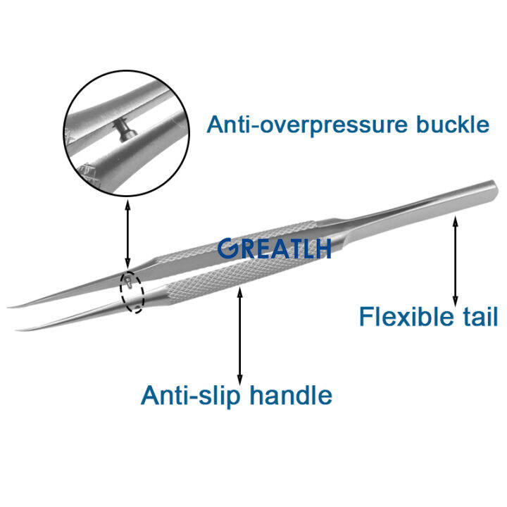 แหนบคีบโรคตาสแตนเลสเครื่องมือตาตรงมุมโค้งเคล็ดลับ-autoclavable
