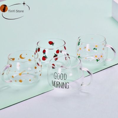 【CW】▦✟●  380ml Transparent Glass Mug Strawberry Drinks Dessert Cup Mugs Handle Drinkware