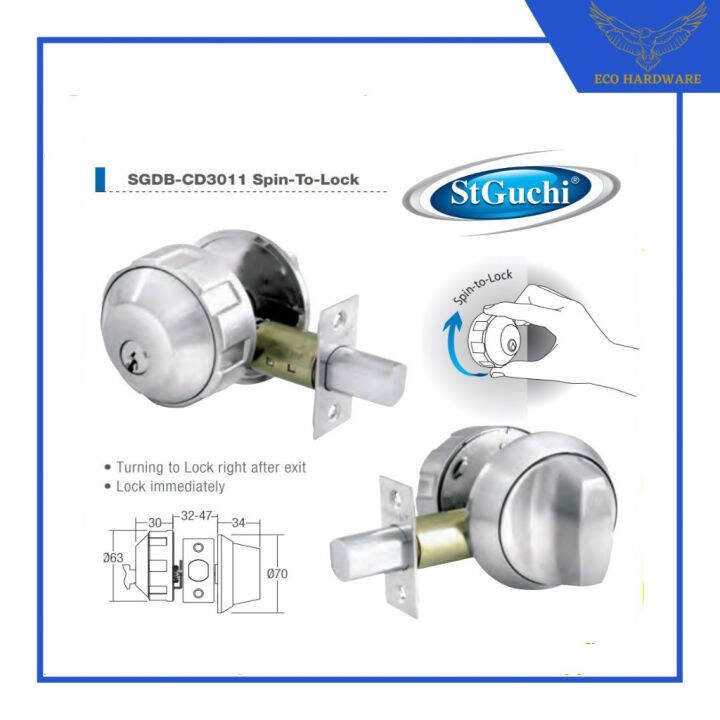 (Happyhome66) St Guchi SGDB CD 3011 SS Deadbolt Spin to Locks/Deadbolt