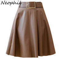 Neophil Winter Buckle Belted Women Faux Leather Mini Skirts Women Fashion Flare Ball Gown Jupe Femme Pu Latex Short Skirt S21934