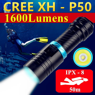 4CORE XHP50อัลตร้าสดใส IP8กันน้ำ LED ดำน้ำไฟฉายใต้น้ำ50เมตรดำน้ำเติมแสงไฟกลางแจ้งตั้งแคมป์ไฟฉาย