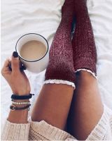 2021 Autumn Winter 1 Pair Thigh High Socks Lace Warm Long Socks Women Sexy Medias Pantyhose Stockings Knee High Socks