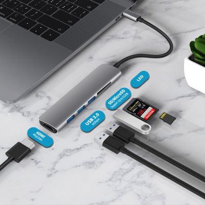 USB 3.1 Type-C ฮับต่อพ่วง Thunderbolt 3 USB C ฮับพร้อมฮับ3.0 TF ช่องตัวอ่าน SD สำหรับ MacBook Pro/air/ Huawei Mate Feona