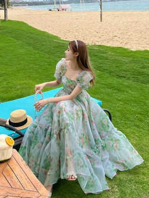 Vintage Floral Evening Midi Maxi Dresses for Women Elegant Casual Party Prom Green Holiday Princess Fairy Long Dress Summer 2023