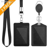 Retractable Lanyards Id Badge Holder Leather Bus Pass Case Cover Bank Credit Card Holder Strap Cardholder Office Supplies