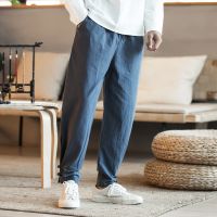 [COD] Chinese style mens loose autumn linen suit large size fat casual radish feet bloomers harem