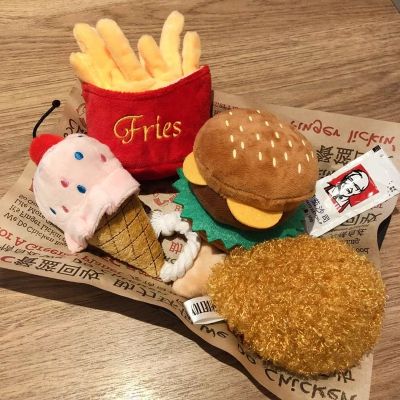 [pets baby] 4/7PCHamburger Plush Soft ตุ๊กตาสุนัข ToysSqueaky French FriesChew กัดสำหรับสุนัข PetAccessories