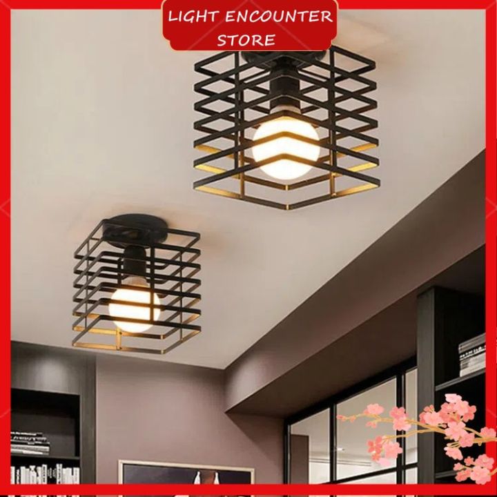 L&E Ceiling Light Retro Creative Wrought Iron Chandelier Black Square ...