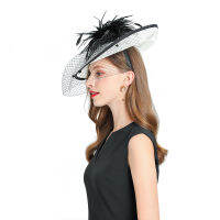 Fedoras Fascinator Hat For Women Elegant Church Cap White Linen With Black Veil Headpiece Kentucky Derby Party Wedding Woman Hat