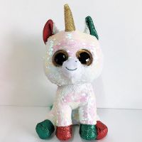 25cm Ty Beanie Big Eyes Sequin Unicorn Stardust Stuffed Plush Toy Cute Animal Doll Children Christmas Birthday New Year Gifts