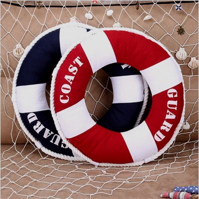 40x40cm Life Ring Lifebuoy Shaped Cushion Mediterranean Style Throw Nautical Pillow Props Home Decoration