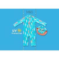 ✅ [5-6Y] Surfboards Swimsuit With Hat UV Protection By M&amp;S ชุดว่ายน้ำเด็กซิปหน้า ป้องกันแสงแดด