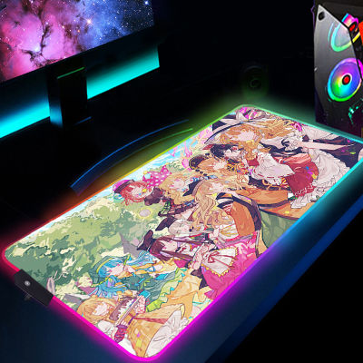 Touhou โครงการ Reimu Marisa Mouse Pad RGB อุปกรณ์เสริม Pc Mousepad โต๊ะ Xxl Gaming LED ขนาดใหญ่ Mats Backlight Gamer คีย์บอร์ด