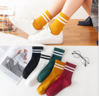 *5 คู่* ถุงเท้า ถุงเท้าข้อยาว Old school socks ถุงเท้าแฟชั่นเกาหลี 2 ลายสวย   เซ็ต 5 สีพาสเทล ผ้าดีใส่สบาย