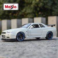 Maisto รถของเล่น R34 GT-R Nissan Skyline 1:24โมเดลรถสปอร์ตของเล่นสำหรับสะสม