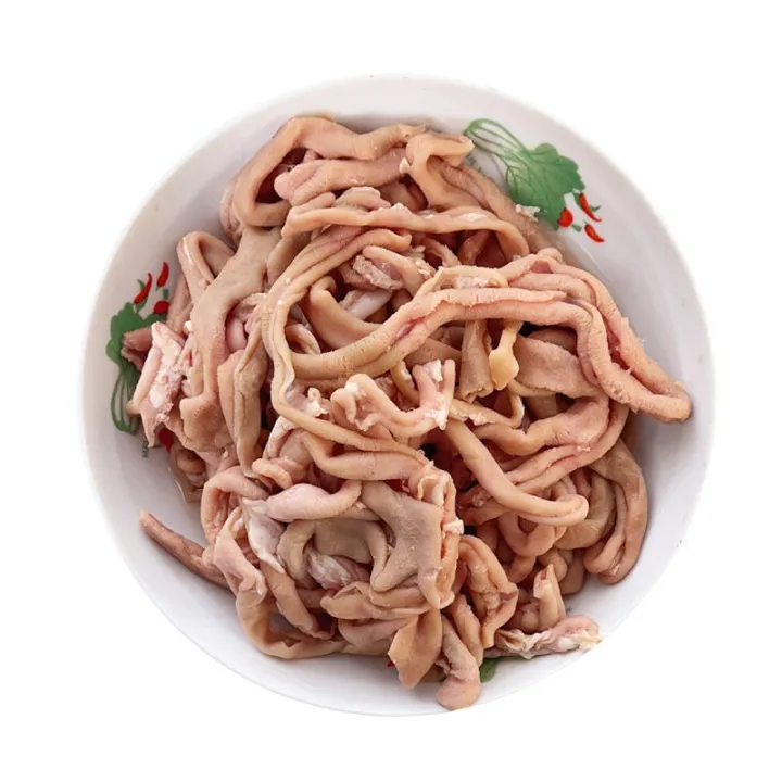 Half cooked chicken intestines frozen fresh from wash oil casing dry
