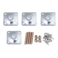 4Pcs Iron 48x48mm Soft Table Chair Feet Attachment Plates Silver Color Furniture Leg Mounting Plates with Hanger Bolts Adapters