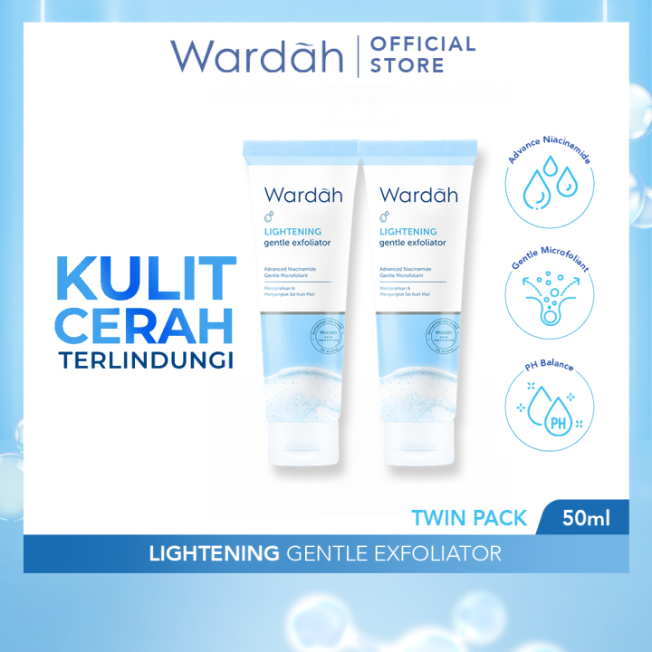 Wardah Lightening Gentle Exfoliator 50 ml Twinpack Pembersih Wajah dengan Scrub dan Advanced