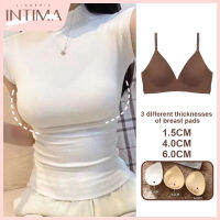 INTIMA ชุดชั้นในดัน V ลึกไร้สายขยายภายนอกมีเสื้อชั้นในแบบมีฟองน้ำและไม่มีรอยต่อสำหรับผู้หญิงเสื้อชั้นในสตรีแบบ S-XL ลายถัก4สีเซ็กซี่