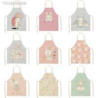 ⊕✒ Rabbit Pattern Cleaning Art Aprons Home Cooking Cute Rabbits Kitchen Apron Cook Wear Cotton Linen Adult Bibs 55x68cm