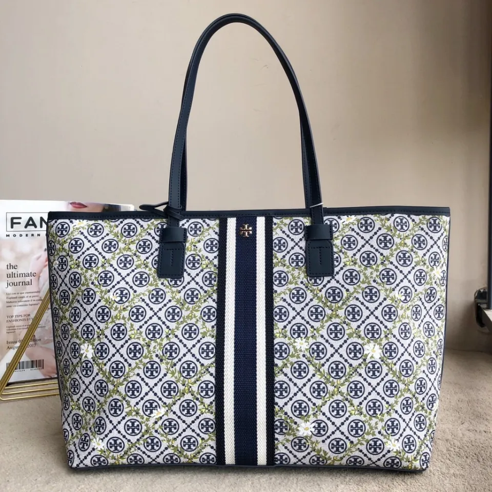 Tory Burch T Monogram Floral Vine Top-zip Tote Bag in Blue