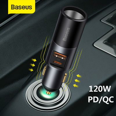 Baseus Car Lighter Expansion Splitter Socket 120W Type C USB Dual Ports Fast Charger Car Accessory Adapter For Phone