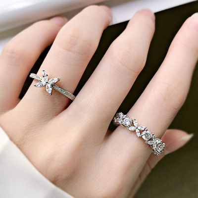 OEVAS 100 925 Sterling Silver Sparkling Full High Carbon Dimond Zircon Flower Rings For Women Engagement Wedding Fine Jewelry