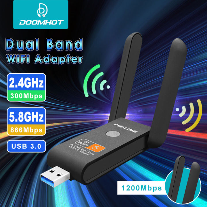 doomhot-jอะแดปเตอร์-usb-wifi-1200mbps-dual-band-2-4-5-8-ghz-เครือข่ายไร้สายตัวรับสัญญาณภายนอก-mini-wifi-dongle-ตัวรับพร้อมเสาอากาศหมุนได้สำหรับแล็ปท็อปพีซีเดสก์ท