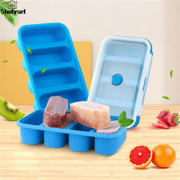 Silicone Freezing Tray with Lid,Soup Cube Tray,Silicone Freezer Container, Freeze & Store Soup, Broth, Sauce - yellow 