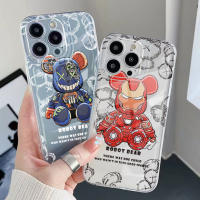 เคส TPU ใสสำหรับ iPhone 14 Plus 13 Pro Max 12 iPhone 11 XR 8 7 SE 2022ขอบสี่เหลี่ยมหมีเย็นตลกฝาครอบรองรับการกระแทก