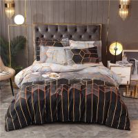 Luxury Style Duvet Cover Geometric Diamond Gold Line Grid Printing Double Size Bedding Duvet Cover 240x220 with Pillowcase