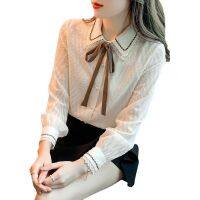 [COD] Fashion doll collar chiffon womens spring and autumn 2022 new trendy bow temperament inner layer top