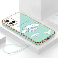 เคสvivo y21a กรอบสีทองชุบด้วยไฟฟ้า รวมทุกอย่าง ฝาหลัง วัสดุ TPU ป้องกันการหล่น ป้องกันการชนกัน กันน้ำ สายรัดข้อมือการ์ตูนน่ารัก เคสโทรศัพท์มือถือ