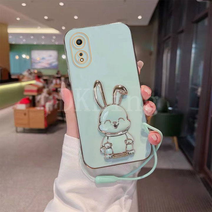 เคสมือจับสำหรับโทรศัพท์มือถือกระต่ายน่ารักสำหรับ-oppo-a98-5g-เคลือบแฟชั่นซิลิโคนปลอกอ่อน-oppo-a98-a78-a77-oppo-a16e-a77s-a57-a96-a76-a17-a17k-a16-a16k-ฝาครอบหลัง-oppo-a78-5g-กับสายคล้องมือ