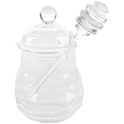 Transparent glass honey jar with lid Honey Jar with Dipper, Clear, 9 Ounces
