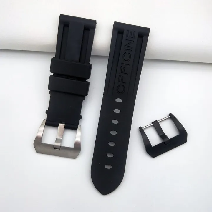 24mm Pure Black Soft Silicone Rubber Watchband Replacement Watch Strap 