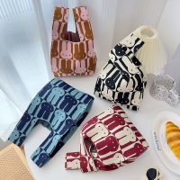 Niche Design Cartoon Rabbit Knitted Handbag Storage Companion Souvenir Student Casual Hand Bag Vest Vest Bag 〖WYUE〗