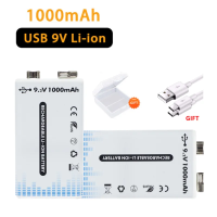 แบตเตอรี่ลิเธียมไอออนชาร์จไฟได้ขนาด9V ความจุสูง1000Mah แบตเตอรี่ลิเธียมไอออนชาร์จ USB ได้สำหรับมัลติมิเตอร์วิทยุของเล่นรถยนต์