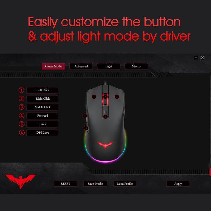 havit-mouse-gaming-rgb-เมาส์เกมส์-pc-แบบมีสายที่มีแบ็คไลท์7สี6ปุ่มสูงถึง6400-dpi-usb-คอมพิวเตอร์เมาส์สีดำ-ms732-yuebian